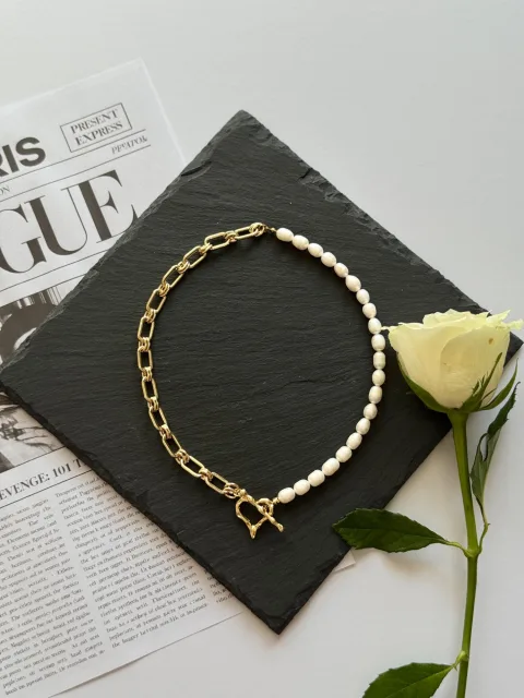 Pearl and Gold-Tone Chain Necklace with Heart Toggle